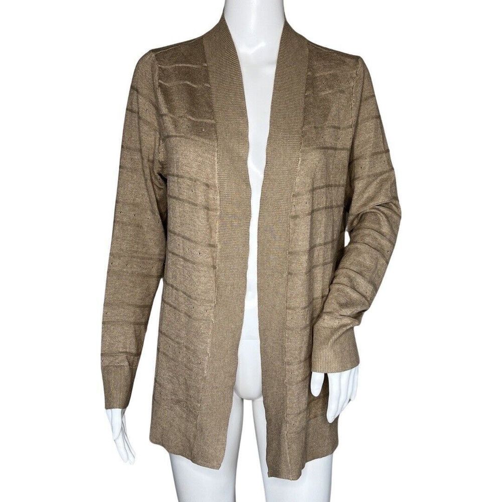 Karen Scott Sweater Womens Medium Tan Open Cardigan Everyday Neutral Minimalist